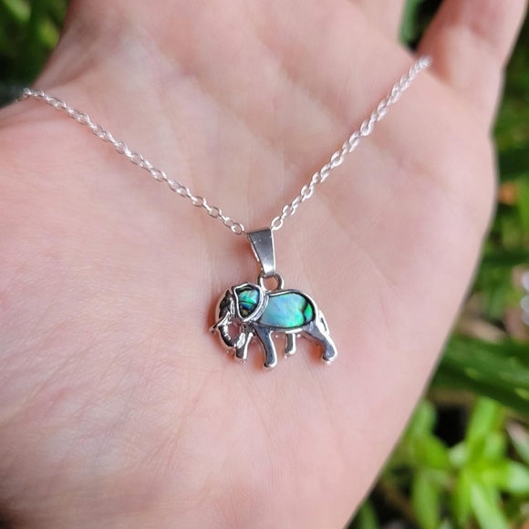 New Silver Abalone Elephant Necklace - Picture 6 of 8